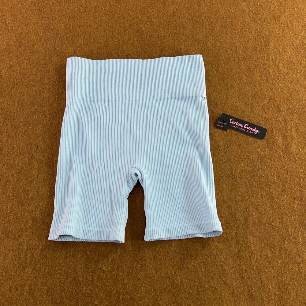 Cotton Candy Womens M/L Light Blue Ribbed High Waist Biker Shorts NWT